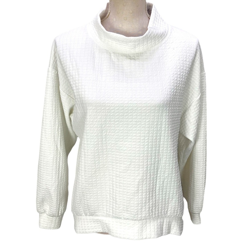 Closet London Textured Pullover Sweatshirt Size‎ L Ivory Off White Mock Neck Top